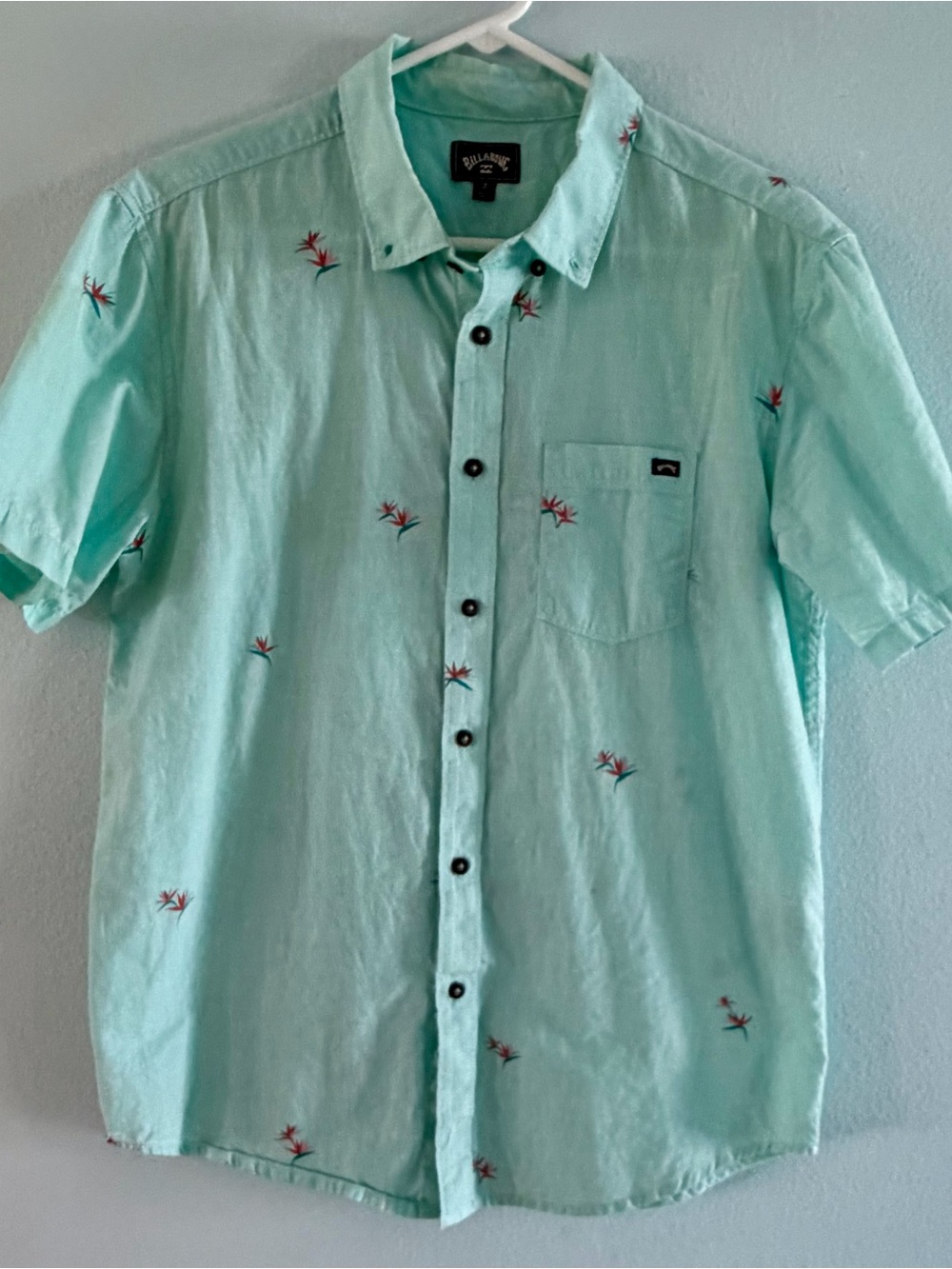 Billabong Men’s Small Turquoise Short Sleeve Button-Up Shirt